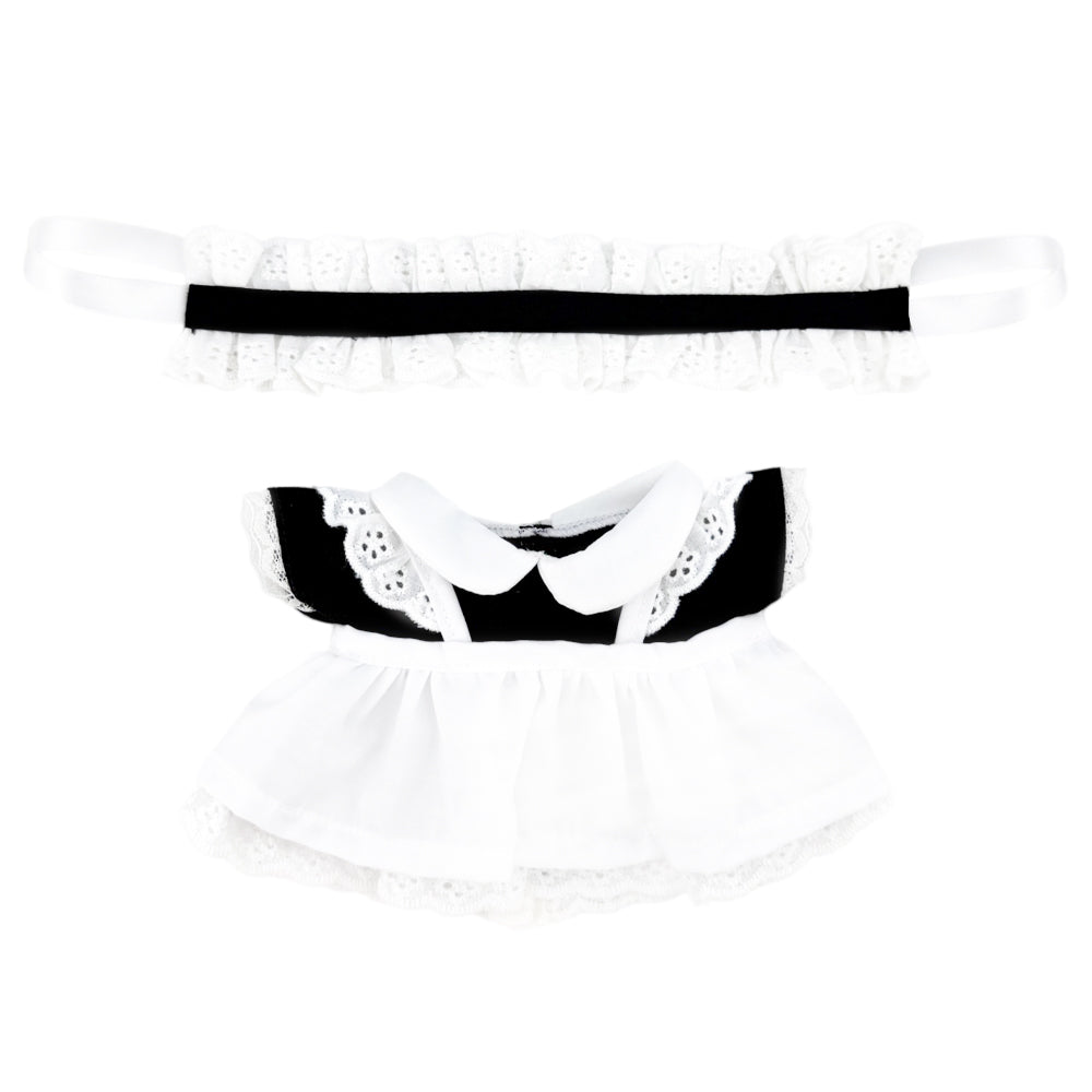Simple Maid Uniform Set for 20cm Plush Doll - 3-Piece with Apron - Black - niannyyhouse