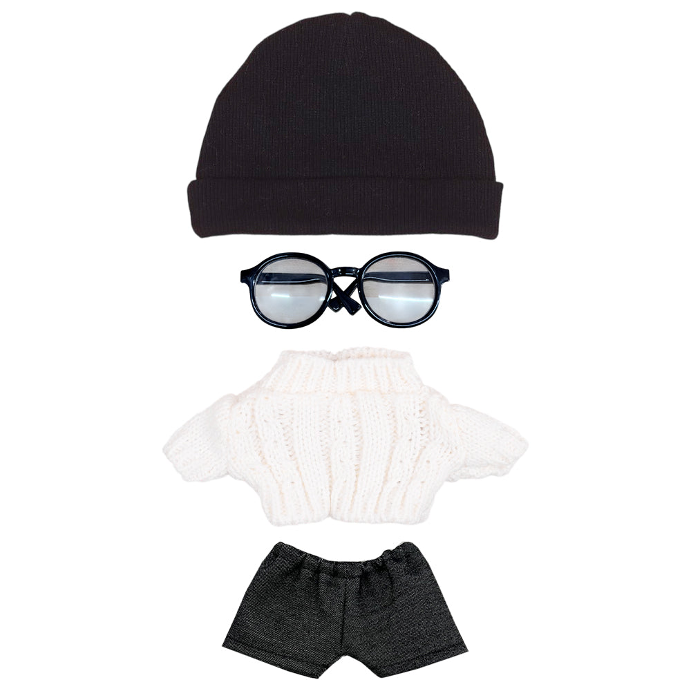 20cm Plush Doll Cable Knit Sweater, Beanie & Glasses 4-Pc | niannyyhouse