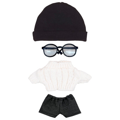 20cm Plush Doll Cable Knit Sweater, Beanie & Glasses 4-Pc