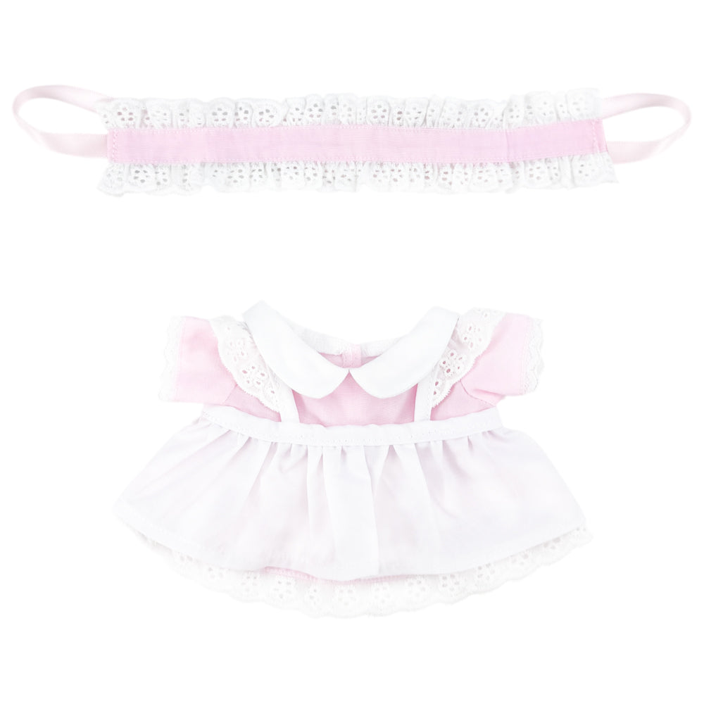 Simple Maid Uniform Set for 20cm Plush Doll - 3-Piece with Apron - Pink - niannyyhouse