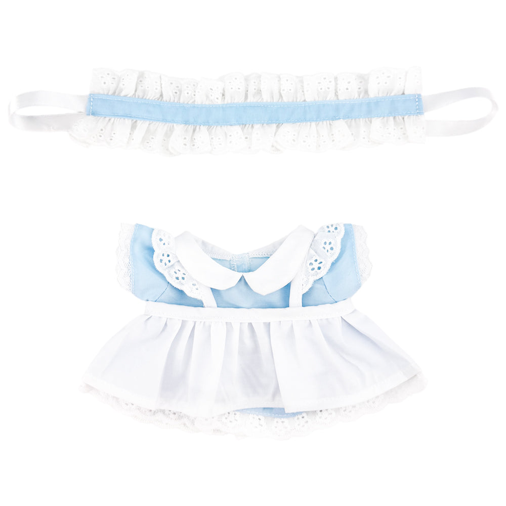 Simple Maid Uniform Set for 20cm Plush Doll - 3-Piece with Apron - Blue - niannyyhouse