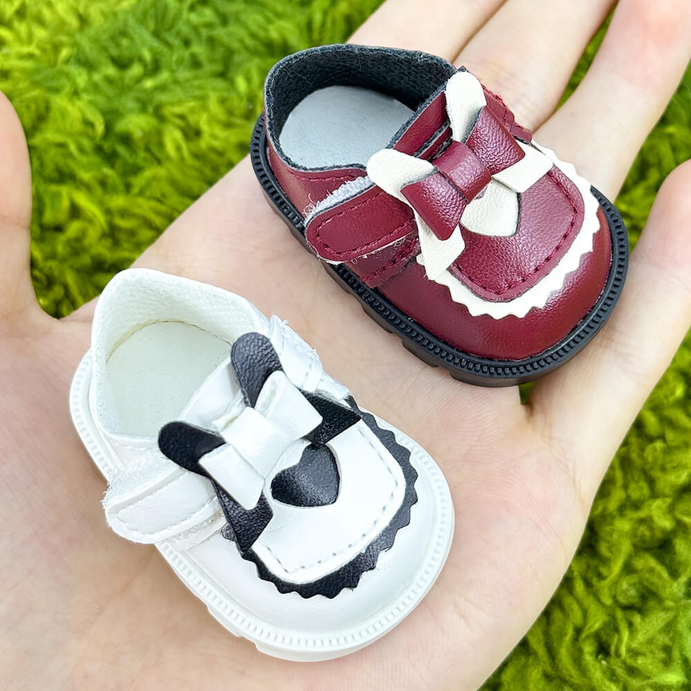 Heart Shaped Bow Leather Shoes for 20cm Plush Doll - 5.5cm Stand-Friendly doll clothes