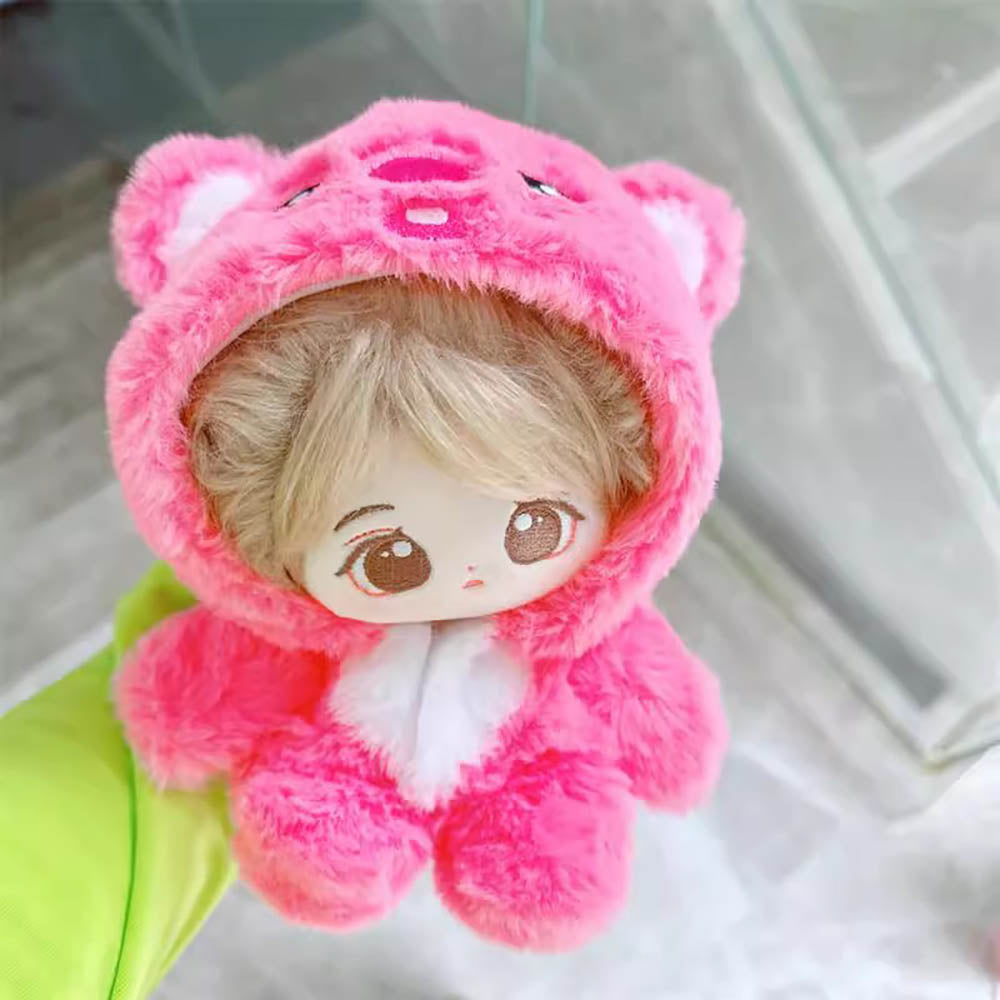 Niannyyhouse Puppenkleidung Für 20 Cm Plüschfiguren - Kapuzenpulli & Jeans Set In Weiß+Blau - Kpop Doll Dressup