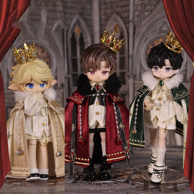 niannyyhouse Doll Clothes Court-Style Crown Set for 1/8 & Large 1/12 BJD, Action Figure Accessory, Includes Crown, Shawl, Shirt, Shorts, and Collar