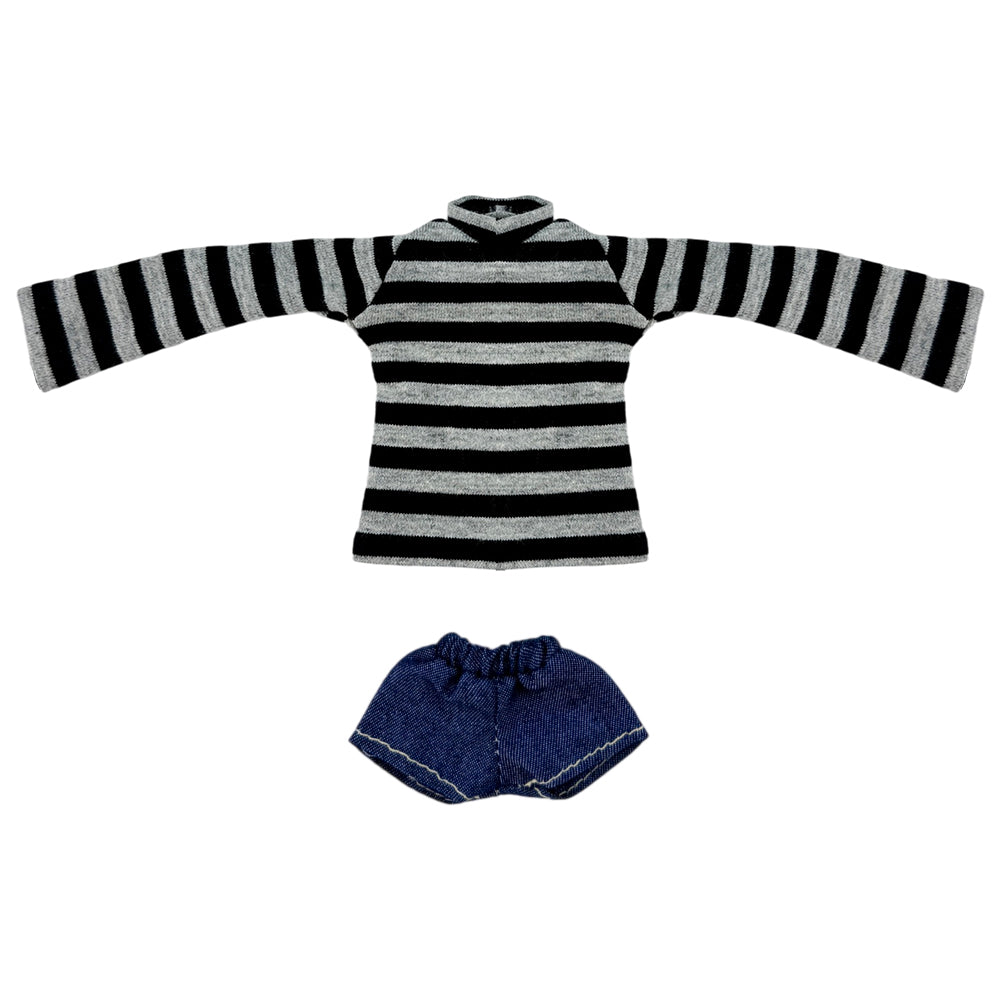 niannyyhouse OB22 OB24 Doll Striped T-Shirt & Denim Shorts Casual Outfit Set - Detail Showcase 2 | niannyyhouse