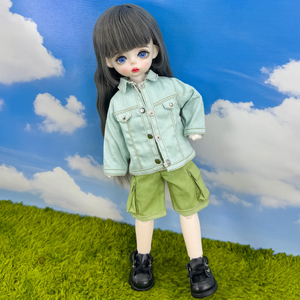 niannyyhouse 1/6 BJD Doll Denim Jacket Casual Streetwear Coat - Detail Showcase Angle 11 | niannyyhouse