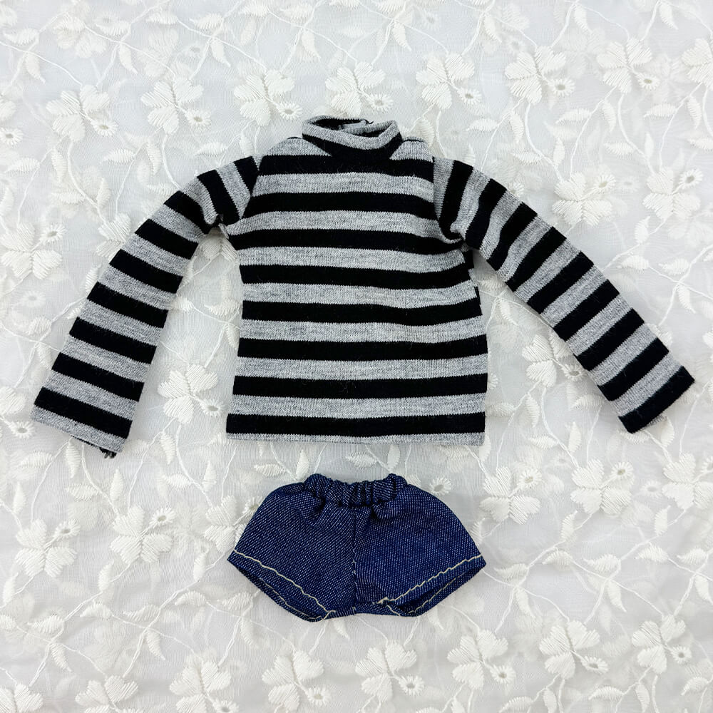 niannyyhouse OB22 OB24 Doll Striped T-Shirt & Denim Shorts Casual Outfit Set - Detail Showcase 11 | niannyyhouse