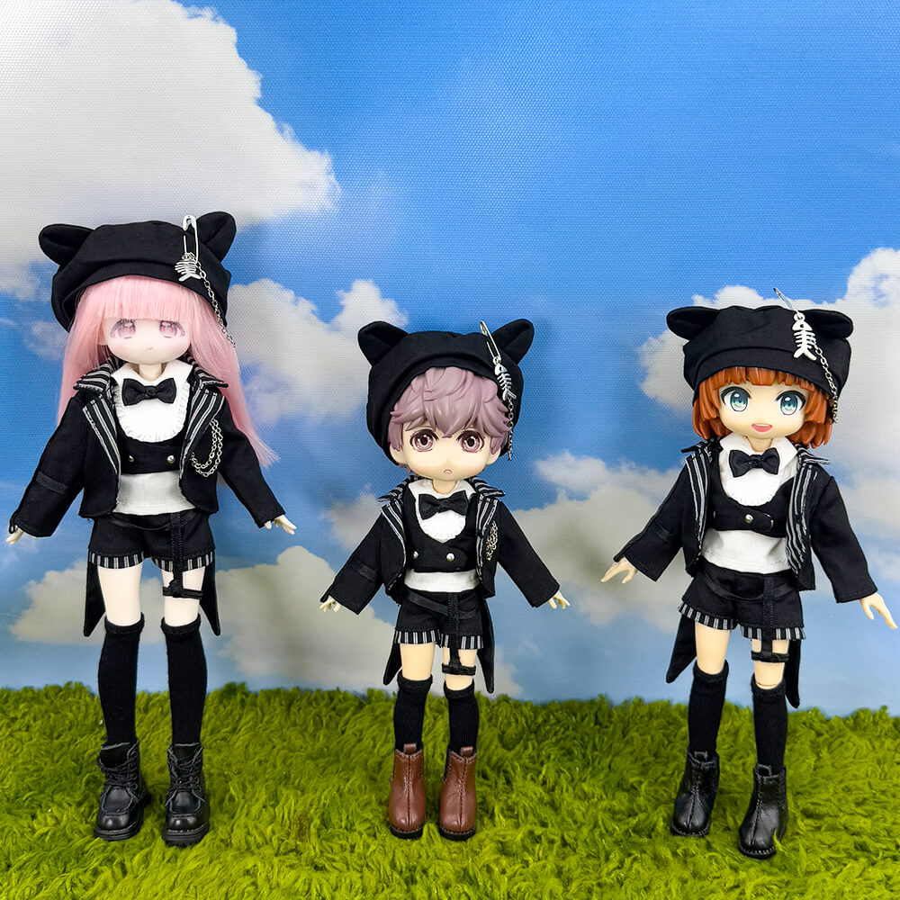 1/12 1/8 BJD Black Cat Clothes: 6-Piece Doll Outfit Set – niannyyhouse