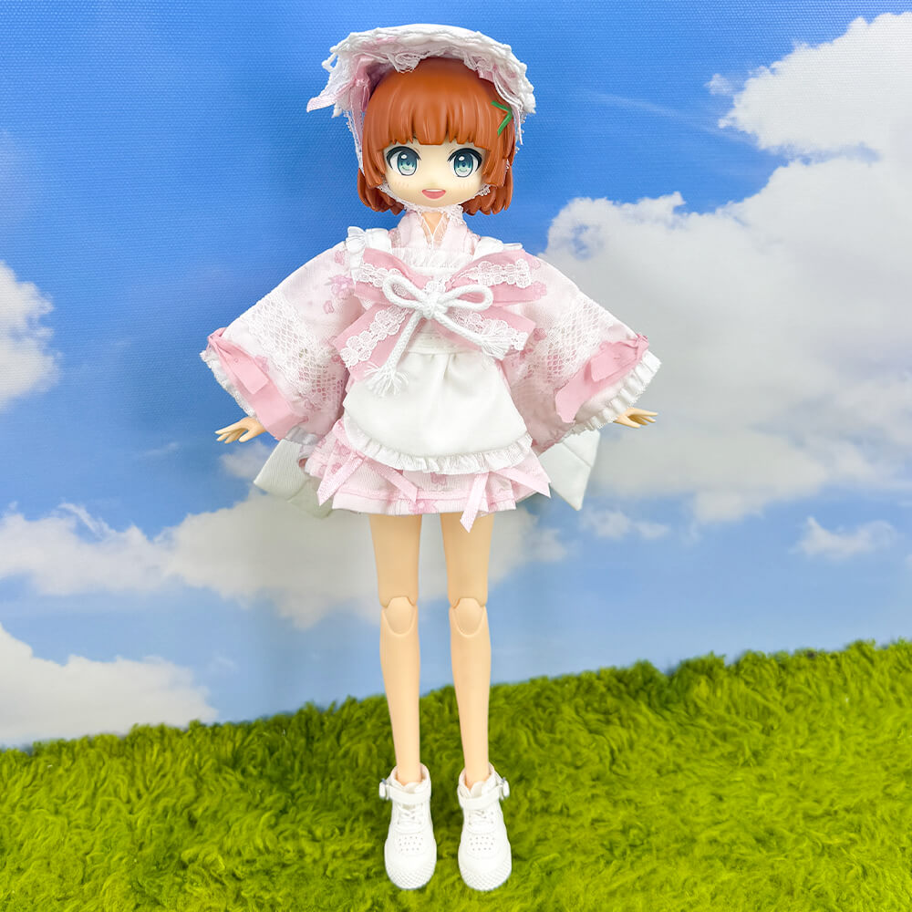 niannyyhouse OB22 OB24 Doll Pink Yukata Kimono Outfit 4-Piece Set - Main Product View | niannyyhouse