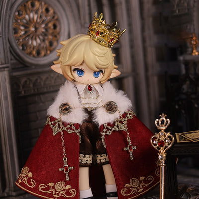 niannyyhouse Doll Clothes Red King's Set for 1/8 & Large 1/12 BJD,  Action Figure Accessory, Includes Crown, Shawl, Shirt, Tie, Overalls, and Scepter