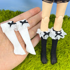 niannyyhouse OB22 OB24 Doll Lace Bow Socks 2-Pair Set (Black & White) - Detail Showcase 8 | niannyyhouse