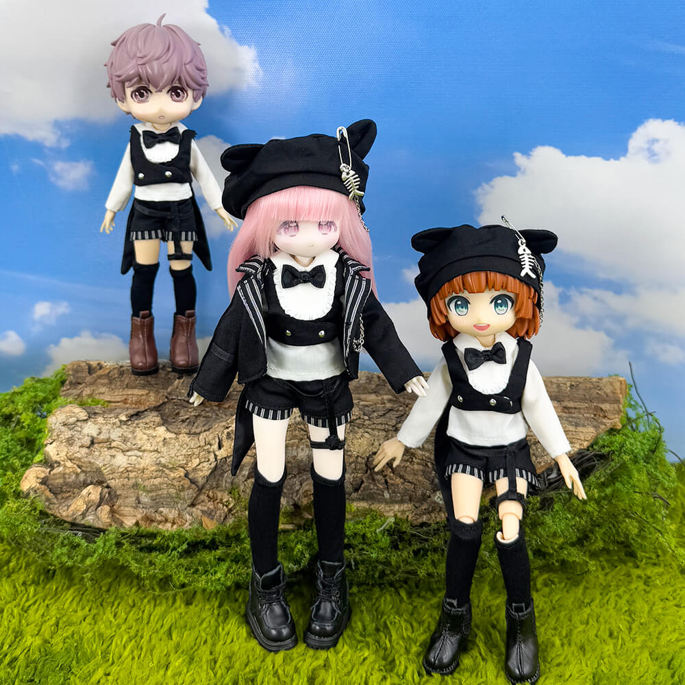 1/12 1/8 BJD Black Cat Clothes: 6-Piece Doll Outfit Set – niannyyhouse