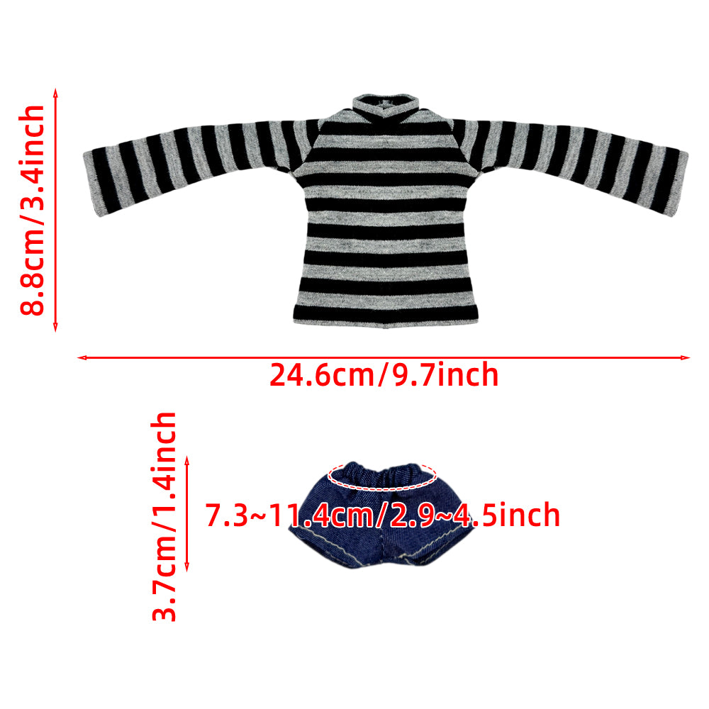 niannyyhouse OB22 OB24 Doll Striped T-Shirt & Denim Shorts Casual Outfit Set - Detail Showcase 3 | niannyyhouse