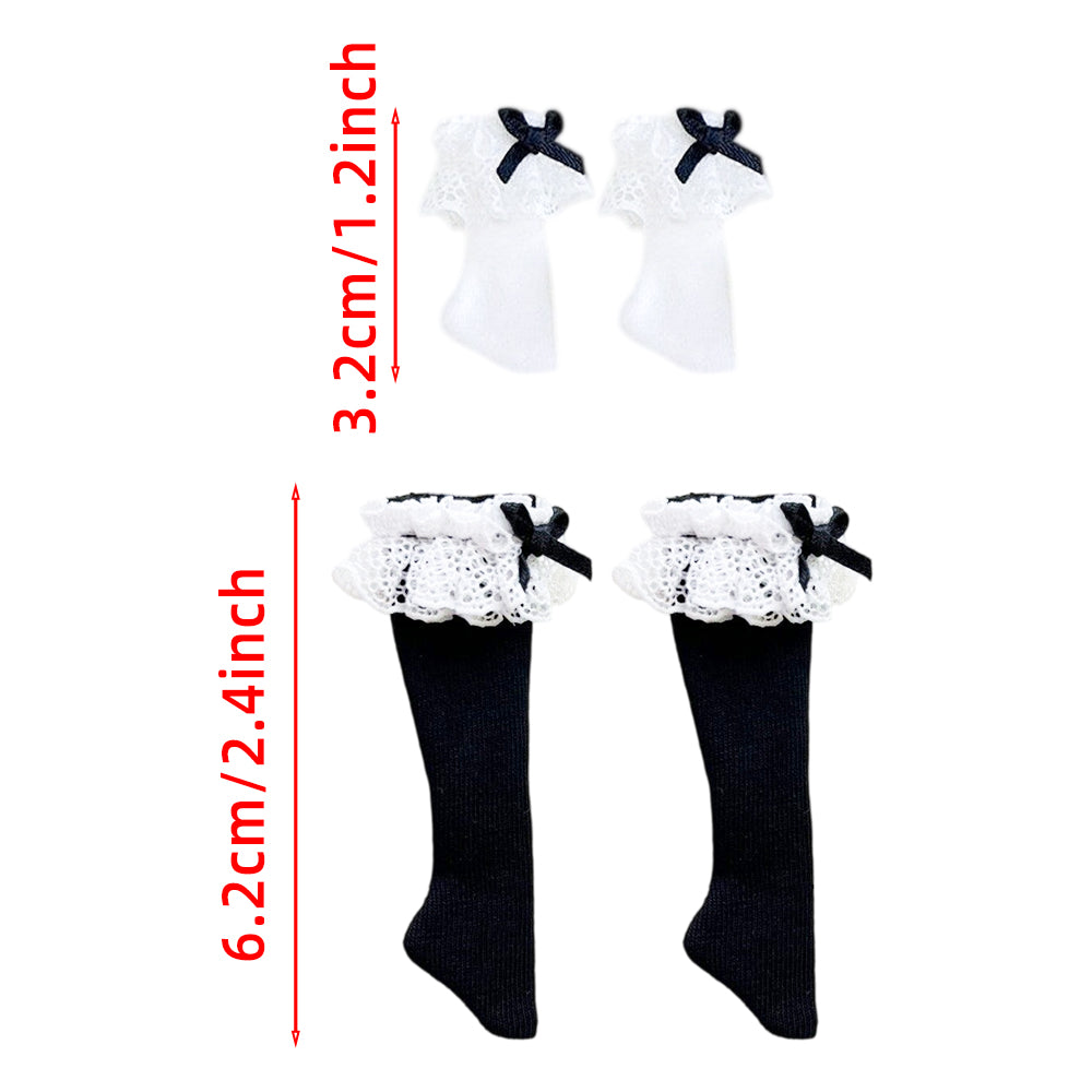 niannyyhouse OB22 OB24 Doll Lace Bow Socks 2-Pair Set (Black & White) - Detail Showcase 3 | niannyyhouse