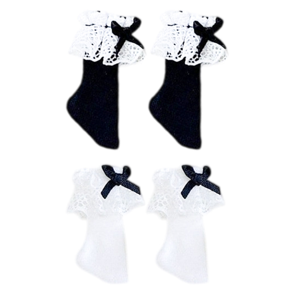 niannyyhouse OB22 OB24 Doll Lace Bow Socks 2-Pair Set (Black & White) - Detail Showcase 2 | niannyyhouse