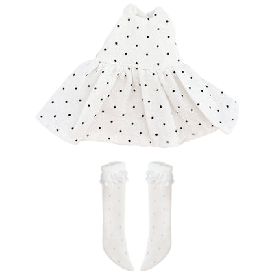 Dress & Polka Dot Stockings Set for OB22 OB24 Doll – 2-Piece | White Black Blue