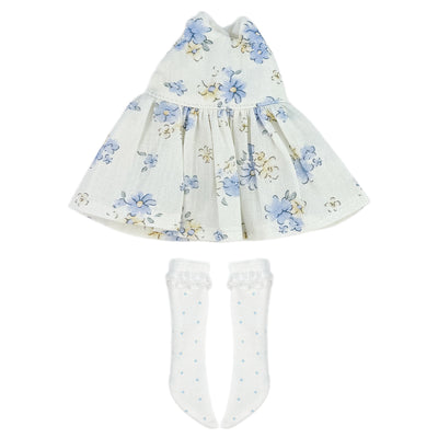 Dress & Polka Dot Stockings Set for OB22 OB24 Doll – 2-Piece | White Black Blue - view 2