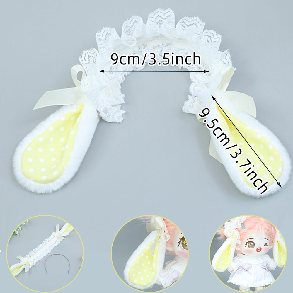Rabbit Ear Hair Hoop for 20cm Plush Dolls | Multi-Color, Kawaii 3D Ears doll clothes for 10cm 15cm 20cm stuffed toy